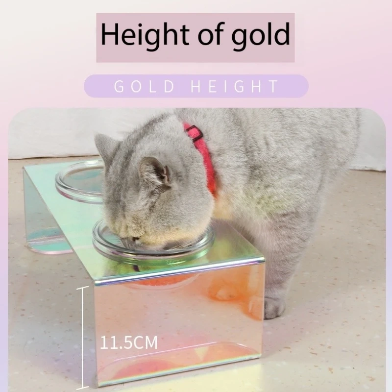 Dazzle Color Acrylic Cat Bowl Dog Bowl Anti Spill Single and Double Plexiglass Bowls Rainbow Cat Food Bowl Pet Bowl Holder