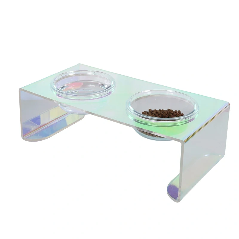 Dazzle Color Acrylic Cat Bowl Dog Bowl Anti Spill Single and Double Plexiglass Bowls Rainbow Cat Food Bowl Pet Bowl Holder