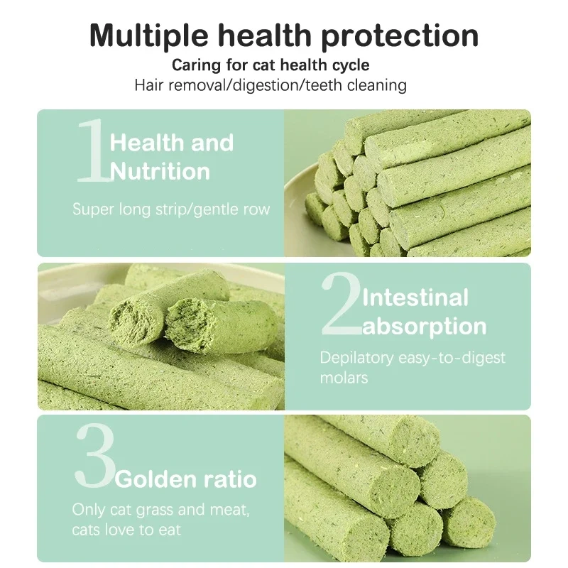 6PCS Cat Grass Teeth Grinding Stick Pet Snacks Hairball Removal Mild Hair Row Ready To Eat Cat Baby Cat Teeth Cleaning Sticks