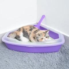 Litter Box, Triangle Litter Box, Semi-Enclosed Litter Box, Cat Cleaning Bathroom Sink, Splash Proof, Plastic Litter Comforter