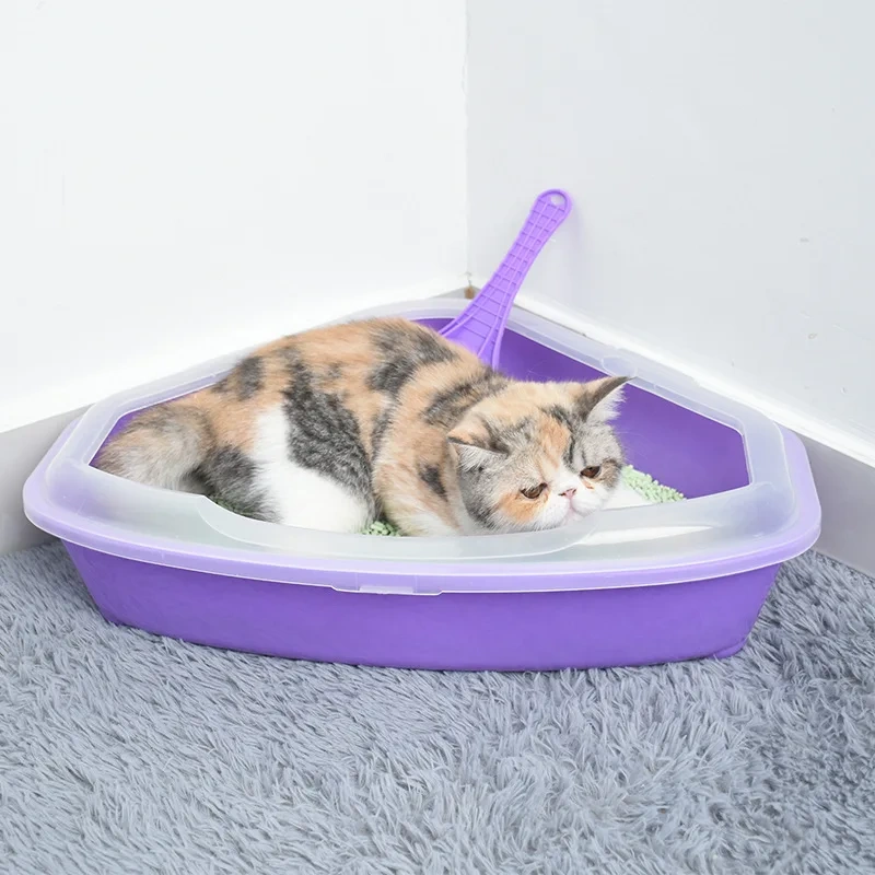 Litter Box, Triangle Litter Box, Semi-Enclosed Litter Box, Cat Cleaning Bathroom Sink, Splash Proof, Plastic Litter Comforter