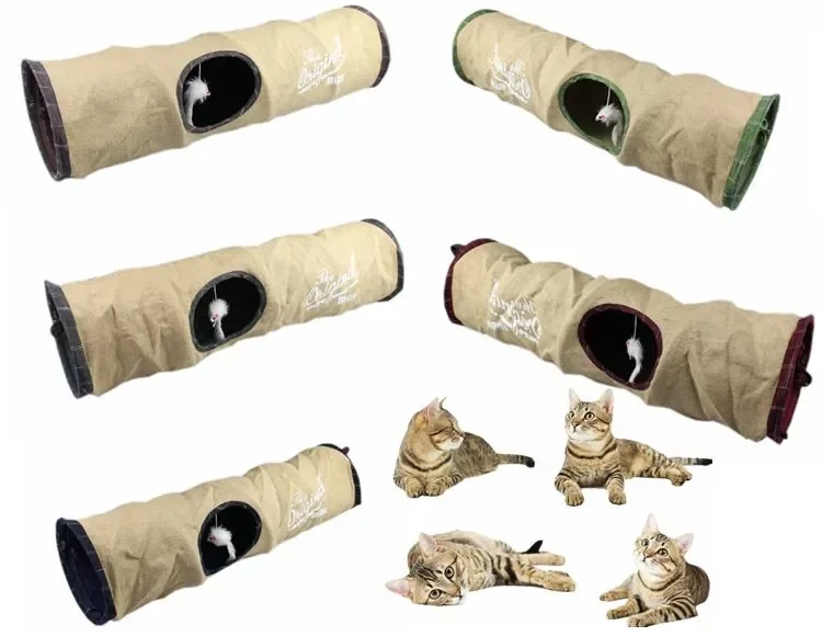 Custom Foldable Eco-Friendly Nature Jute Fabric Cat Tunnel Toy 4 In 1 Cat Tunnel Bed Tube Inside Ball For Fun Of Play
