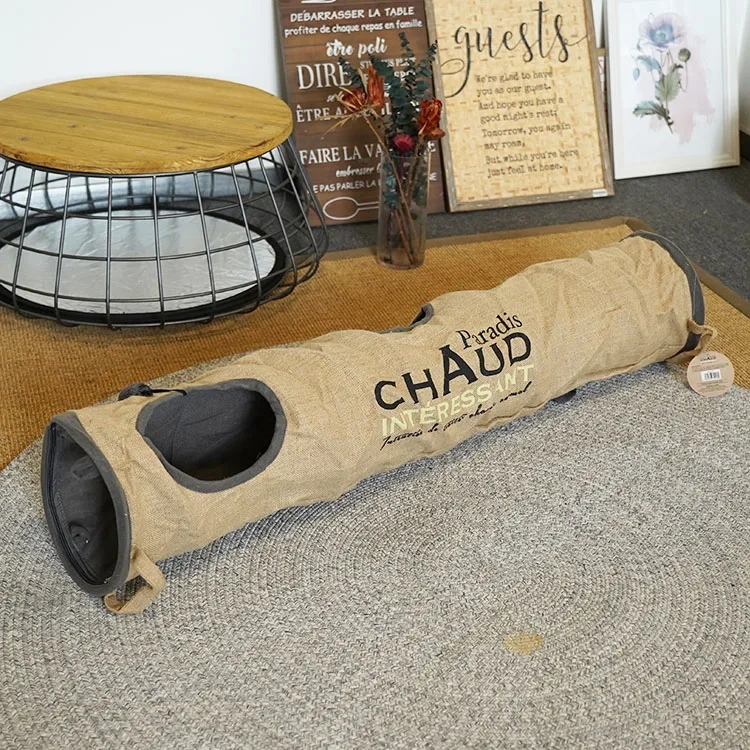 Custom Foldable Eco-Friendly Nature Jute Fabric Cat Tunnel Toy 4 In 1 Cat Tunnel Bed Tube Inside Ball For Fun Of Play