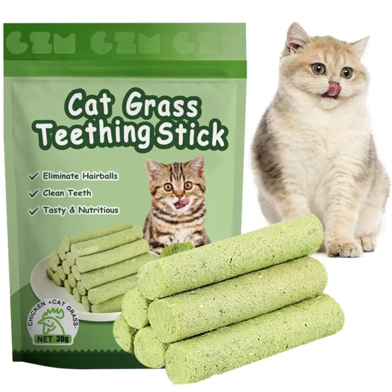 6Pcs Cat Grass Teething Stick Natural Dried Grass Treats Nutritious Edible Cat Chew Toy for Cleaning Teeth Remove Hair Balls