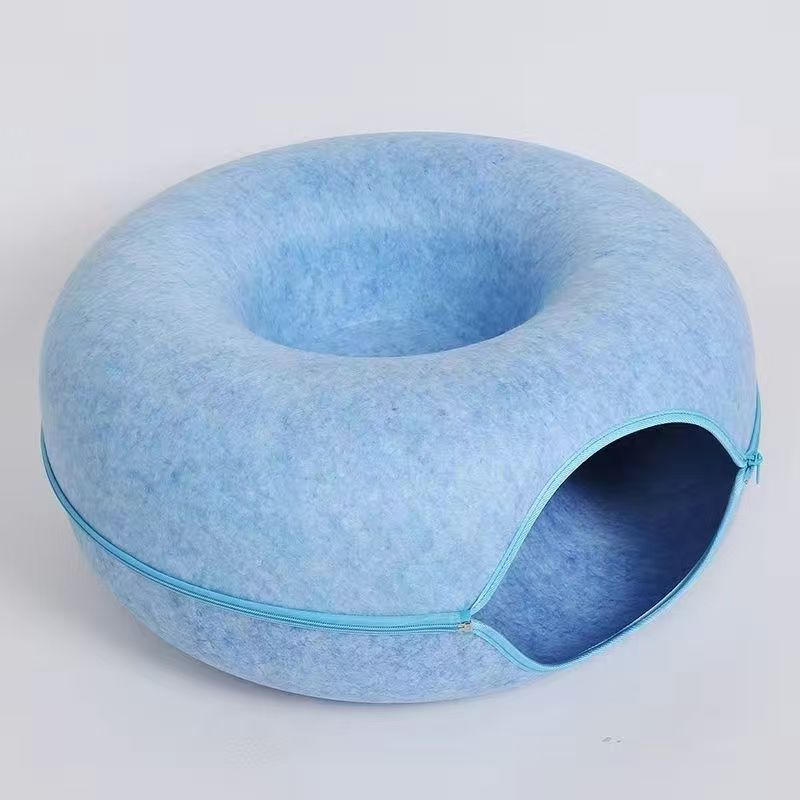 Large Cat Tunnel Bed Cat Hideout Donut Pet Cave Soft Warm Pet House Fun Interactive Toy Tunnel Bed Universal for All Seasons