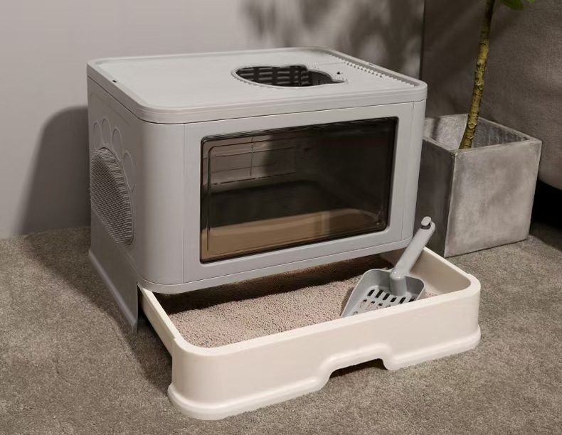 Foldable Cat Litter Box, Enclosed Kitty Litter Box, Top Entry Anti-Splashing, Cat Toilet Easy to Clean, Covered Cat Litter Box