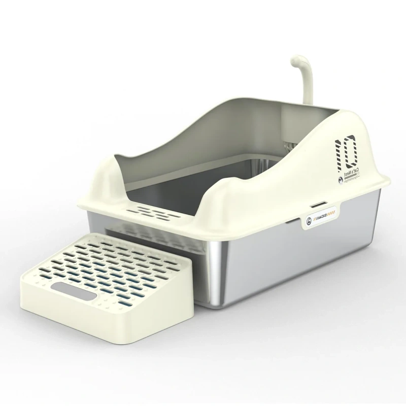 Fashion Cute Stainless Steel Cat Kitty Box With Lid, High Walls Enclosed, Non-Stick, Leak-Proof & Effortless Cleaning