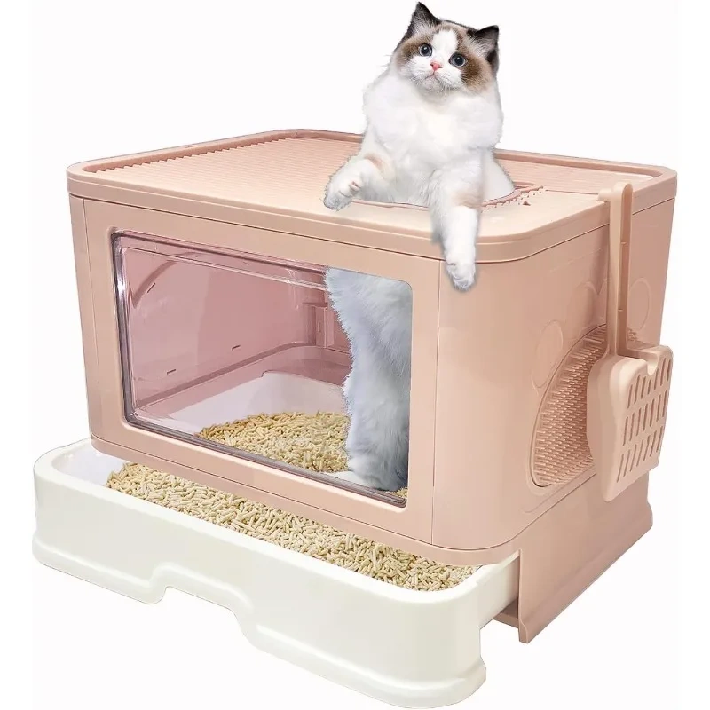Foldable Cat Litter Box, Enclosed Kitty Litter Box, Top Entry Anti-Splashing, Cat Toilet Easy to Clean, Covered Cat Litter Box