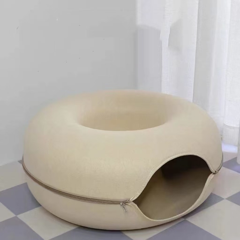 Large Cat Tunnel Bed Cat Hideout Donut Pet Cave Soft Warm Pet House Fun Interactive Toy Tunnel Bed Universal for All Seasons