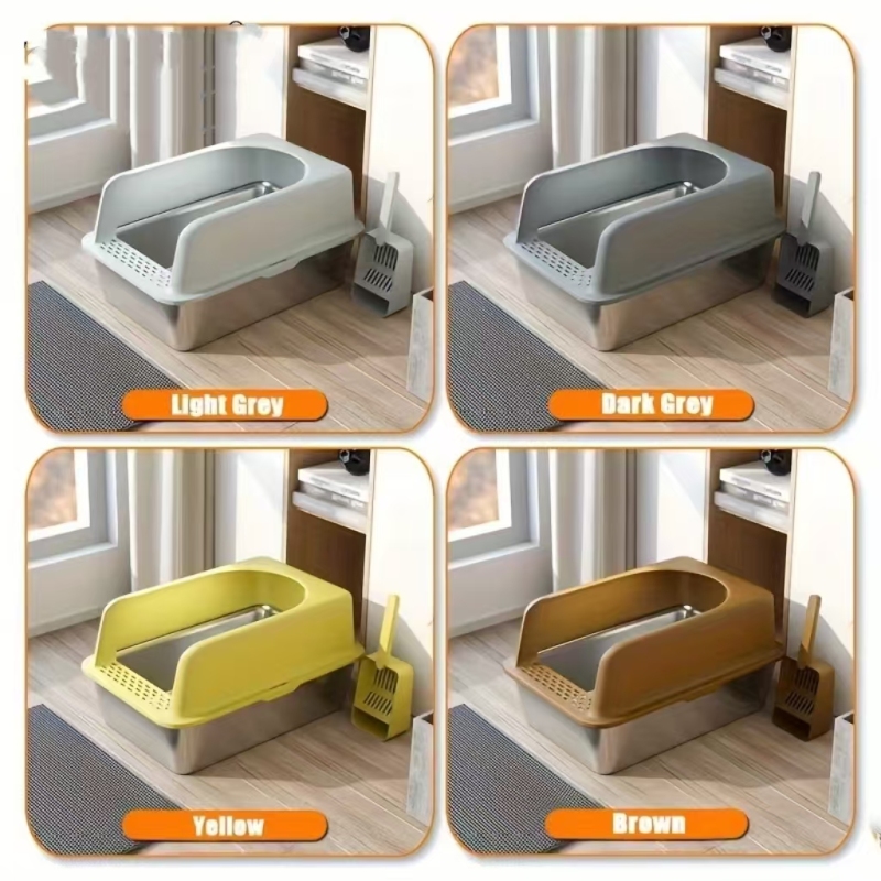 Stainless Steel Cat Litter Box Oversized Semi-enclosed Easy To Clean Thickened Integrated Cat Litter Scoop