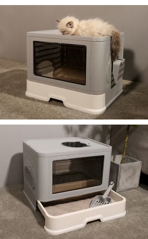 Foldable Cat Litter Box, Enclosed Kitty Litter Box, Top Entry Anti-Splashing, Cat Toilet Easy to Clean, Covered Cat Litter Box