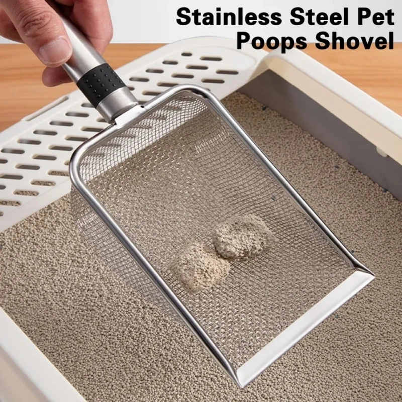 Metal Aluminum Cat Litter Scoop Wooden Durable Handle Pet Scoop 1Pcs Pet Cleaning Tools