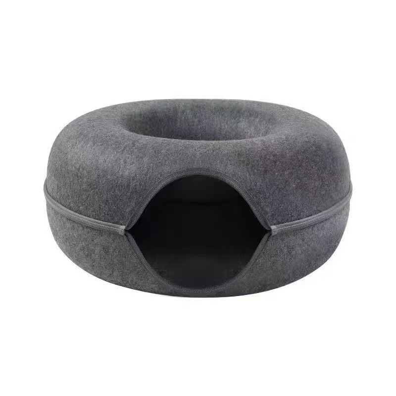 Large Cat Tunnel Bed Cat Hideout Donut Pet Cave Soft Warm Pet House Fun Interactive Toy Tunnel Bed Universal for All Seasons