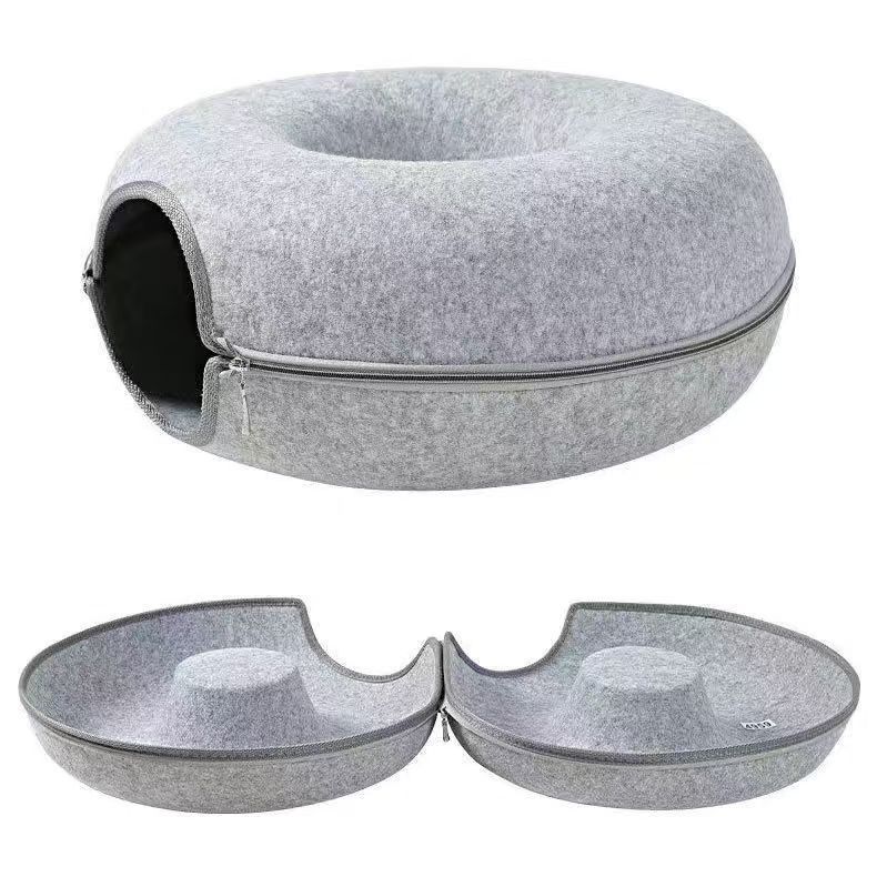 Large Cat Tunnel Bed Cat Hideout Donut Pet Cave Soft Warm Pet House Fun Interactive Toy Tunnel Bed Universal for All Seasons