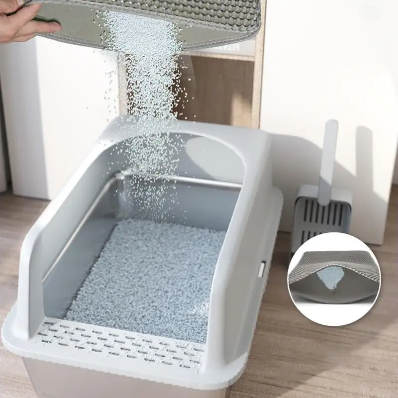 Stainless Steel Cat Litter Box Oversized Semi-enclosed Easy To Clean Thickened Integrated Cat Litter Scoop