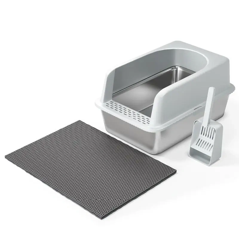 Stainless Steel Cat Litter Box Oversized Semi-enclosed Easy To Clean Thickened Integrated Cat Litter Scoop