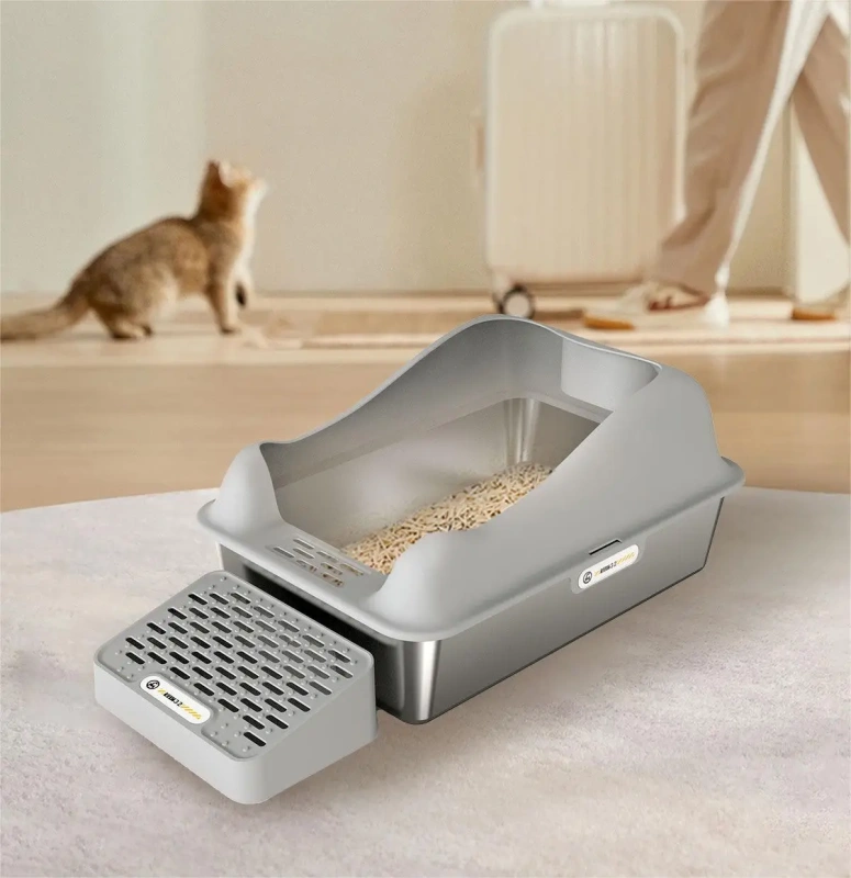 Fashion Cute Stainless Steel Cat Kitty Box With Lid, High Walls Enclosed, Non-Stick, Leak-Proof & Effortless Cleaning