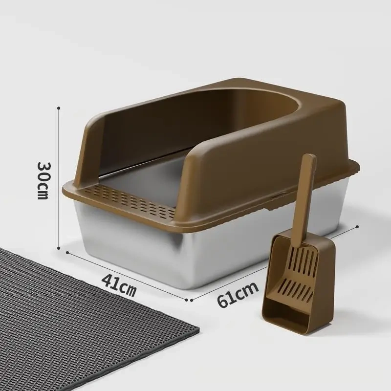 Stainless Steel Cat Litter Box Oversized Semi-enclosed Easy To Clean Thickened Integrated Cat Litter Scoop