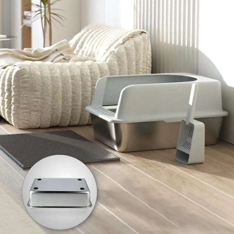 Stainless Steel Cat Litter Box Oversized Semi-enclosed Easy To Clean Thickened Integrated Cat Litter Scoop