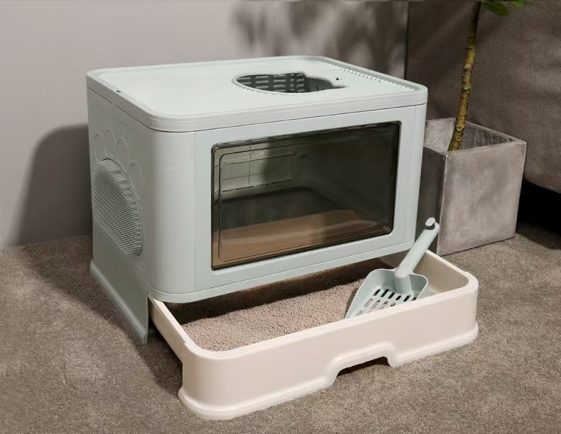 Foldable Cat Litter Box, Enclosed Kitty Litter Box, Top Entry Anti-Splashing, Cat Toilet Easy to Clean, Covered Cat Litter Box