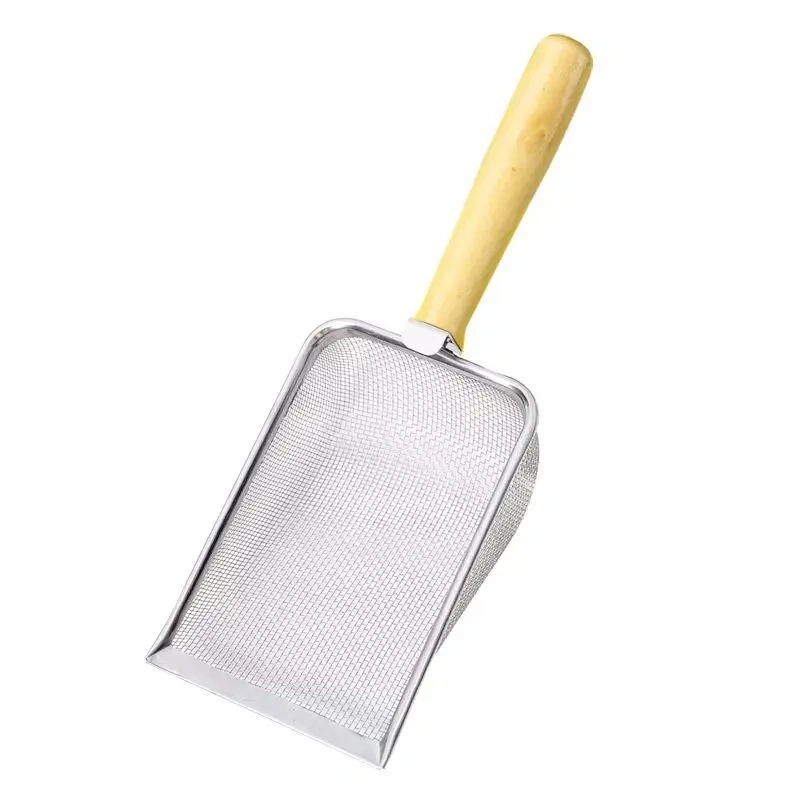 Metal Aluminum Cat Litter Scoop Wooden Durable Handle Pet Scoop 1Pcs Pet Cleaning Tools