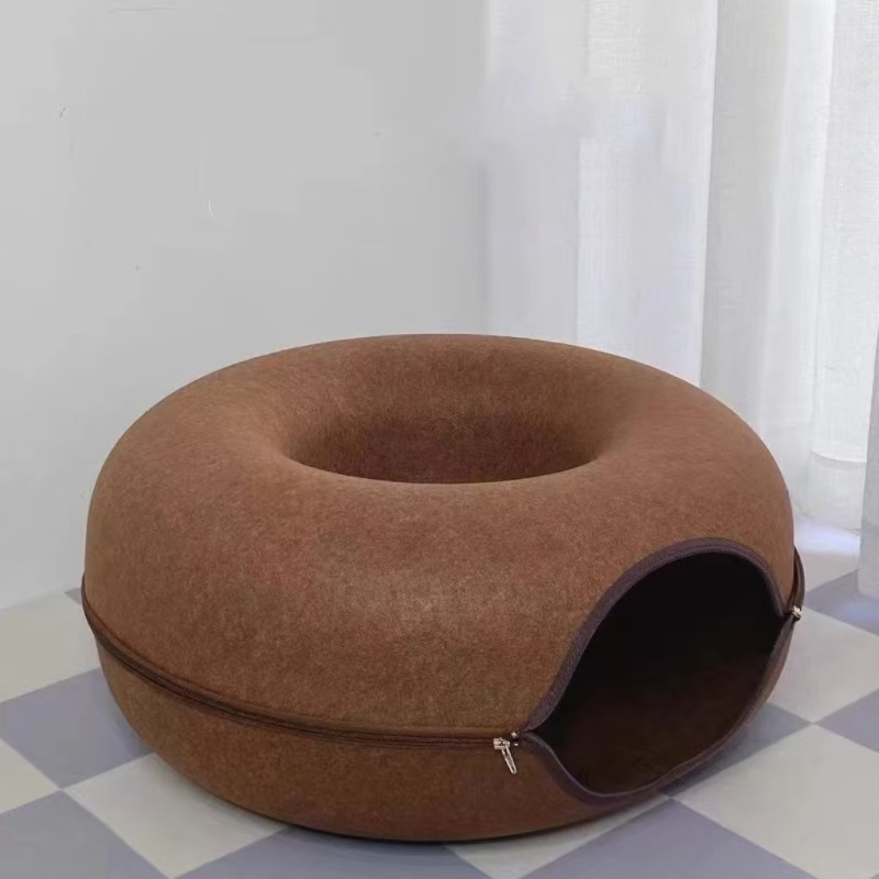 Large Cat Tunnel Bed Cat Hideout Donut Pet Cave Soft Warm Pet House Fun Interactive Toy Tunnel Bed Universal for All Seasons