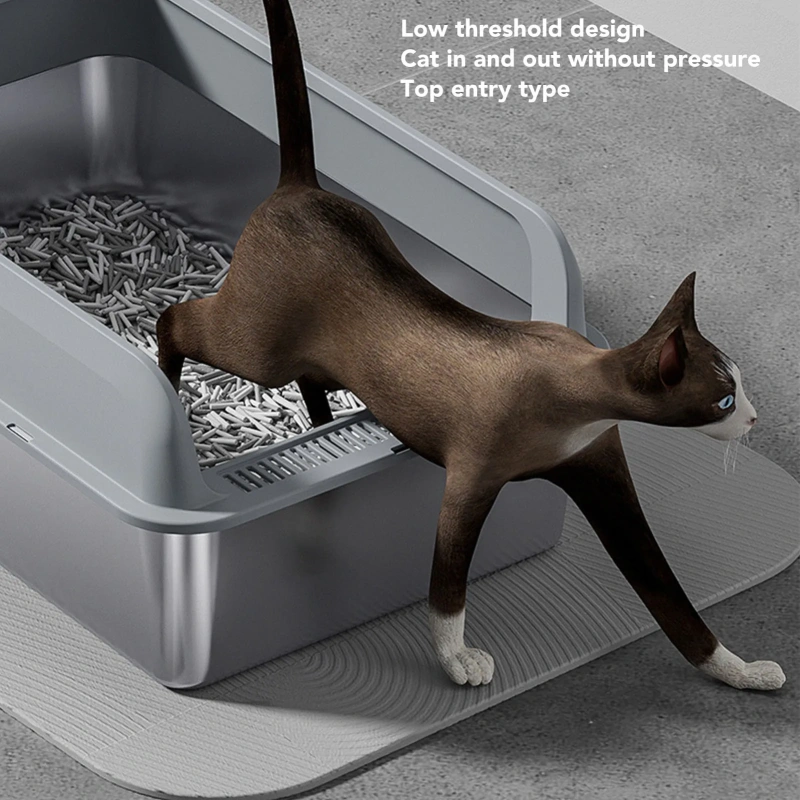 Stainless Steel Cat Litter Box Stainless Steel Litter Box High Sides Anti Splashing Easy To Clean High Strength for Large Cats