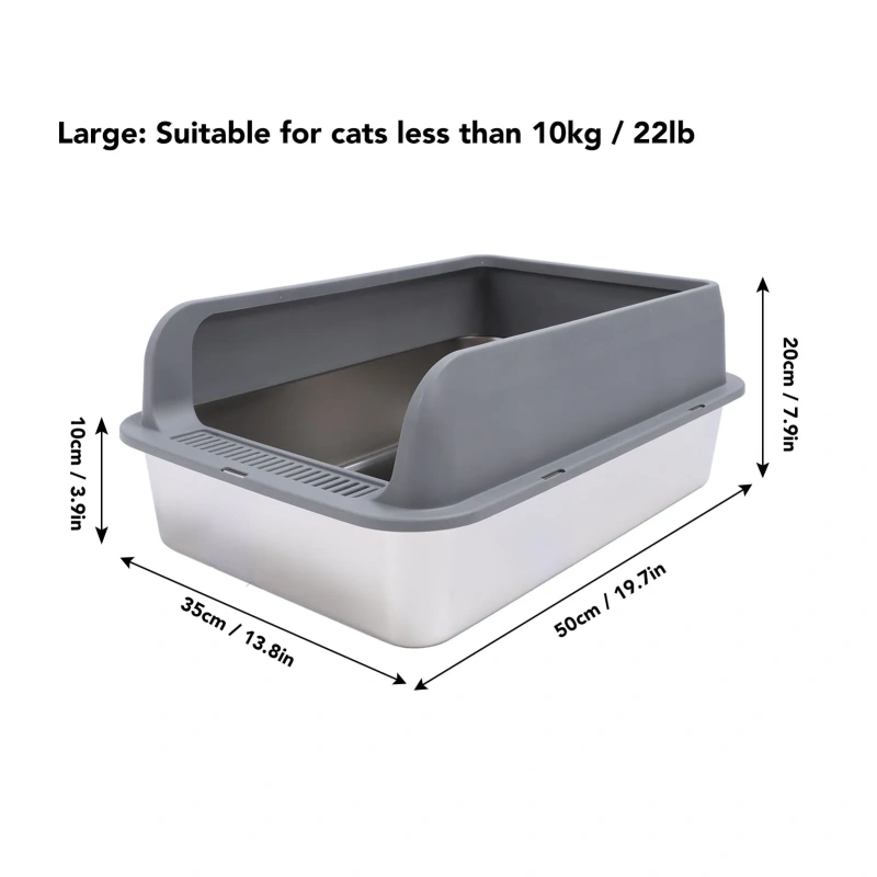 Stainless Steel Cat Litter Box Stainless Steel Litter Box High Sides Anti Splashing Easy To Clean High Strength for Large Cats