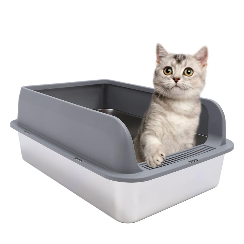 Stainless Steel Cat Litter Box Stainless Steel Litter Box High Sides Anti Splashing Easy To Clean High Strength for Large Cats