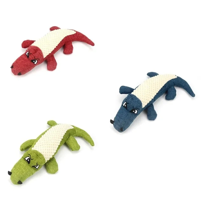 Pet Chew Toys Interactive Cartoon Animal Plush Crocodile Shape Dog Sound Toy Gnawing Grinding Teeth Training Supplies