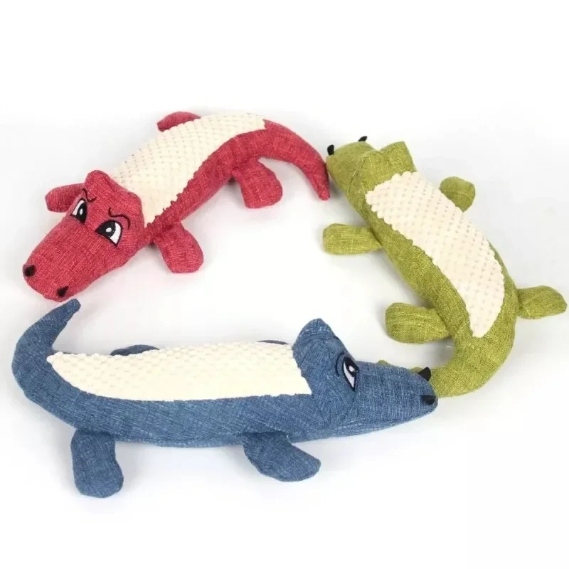 Pet Chew Toys Interactive Cartoon Animal Plush Crocodile Shape Dog Sound Toy Gnawing Grinding Teeth Training Supplies