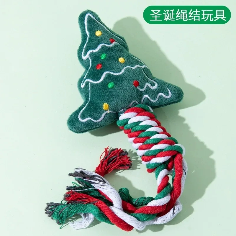 Dog Toy Snowflake Christmas Tree Knot Bite Resistant Teddy Bear Interactive Toy Ball Small Dog TPR Stress Reliever
