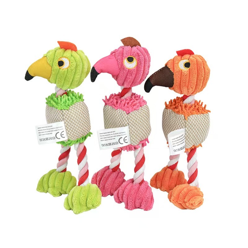 Parrot Shape Plush Dog Toys Lovely Bright Color Flamingo Bite Resistant Teeth Grinding and Sound Producing Pet Chew Squeaky Toy