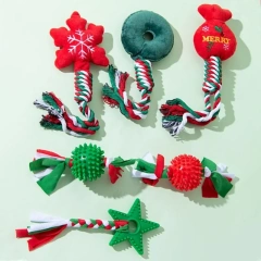 Dog Toy Snowflake Christmas Tree Knot Bite Resistant Teddy Bear Interactive Toy Ball Small Dog TPR Stress Reliever