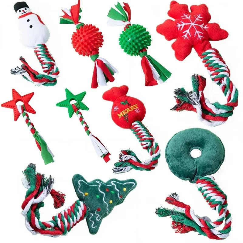 Dog Toy Snowflake Christmas Tree Knot Bite Resistant Teddy Bear Interactive Toy Ball Small Dog TPR Stress Reliever