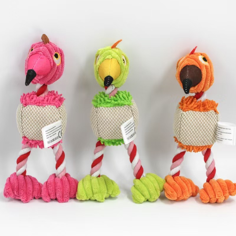 Parrot Shape Plush Dog Toys Lovely Bright Color Flamingo Bite Resistant Teeth Grinding and Sound Producing Pet Chew Squeaky Toy