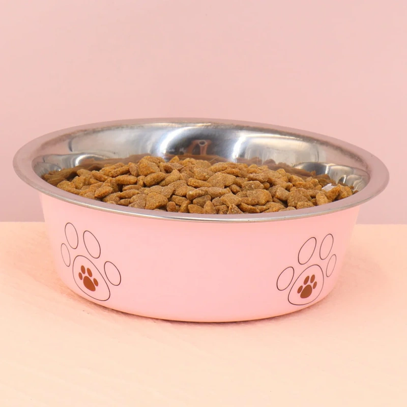 A pet stainless steel cat and dog bowl is non slip and easy to clean indoors