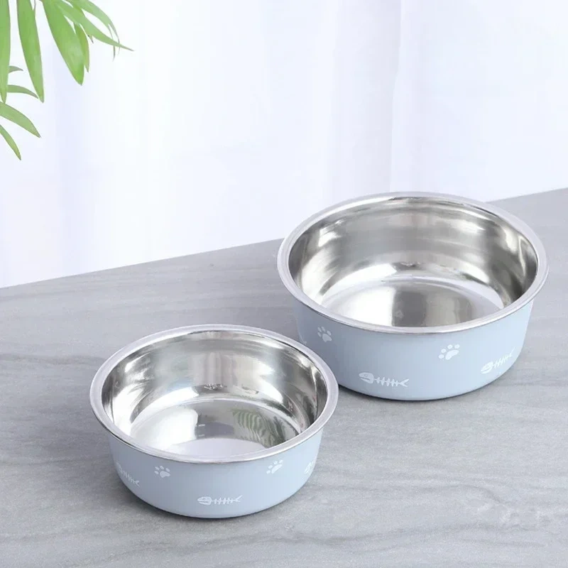 Anti-slip Pet Bowl Nordic Style New Double-layer Thickened Floor-suction Dog Bowls  Stainless Steel Dog Cat Feeder mascotas 강아지