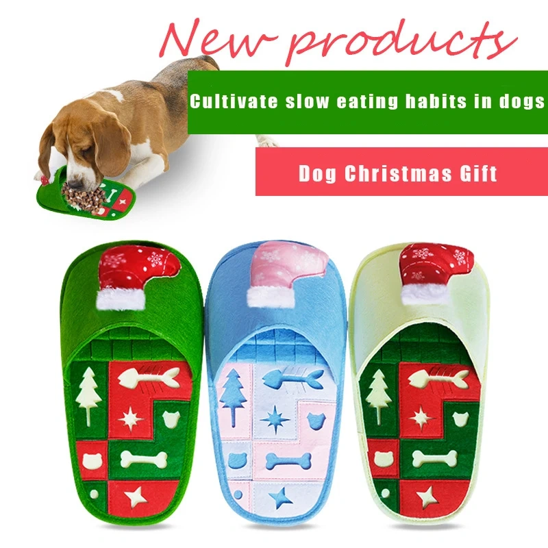 Christmas Pet Dog Shoese Mat Puzzle Plush Dog Toys for Small Medium Dog Slow Food Toys Feeding Bowl Food Dispenser Treats Pad