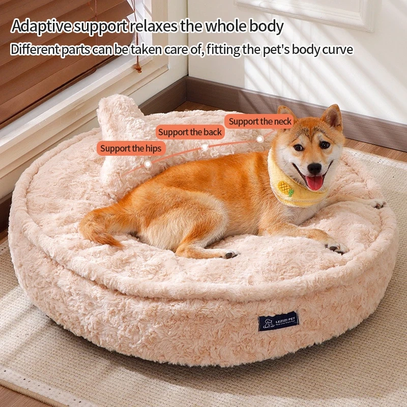 Plush Winter Warm Pet Bed Thickened Pillow Pad Dog Sleeping Bed For Small Dogs Round Dog Kennel Removable Cushions Sofa Beds