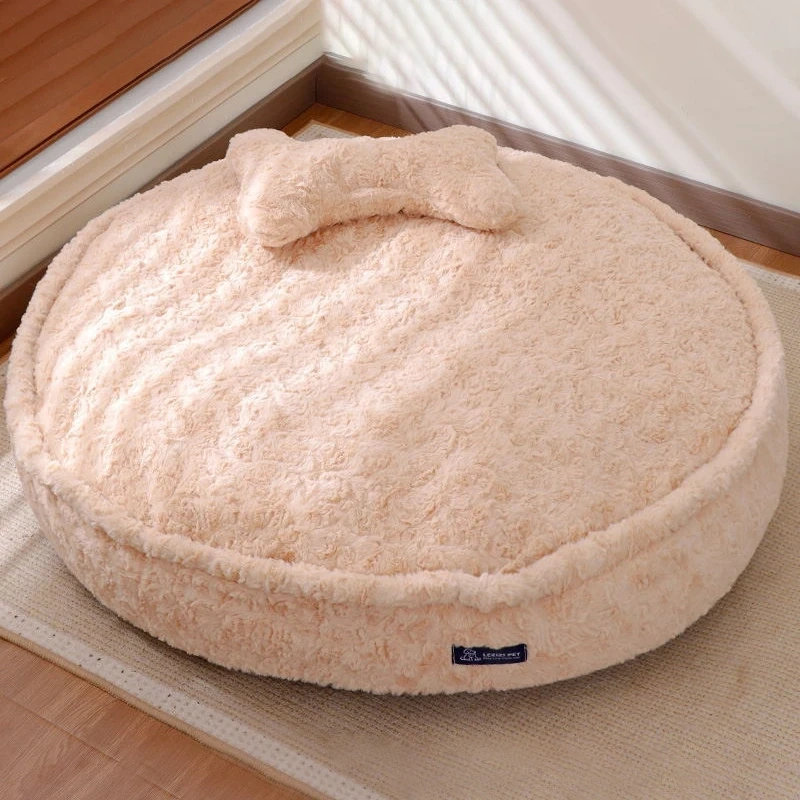 Plush Winter Warm Pet Bed Thickened Pillow Pad Dog Sleeping Bed For Small Dogs Round Dog Kennel Removable Cushions Sofa Beds