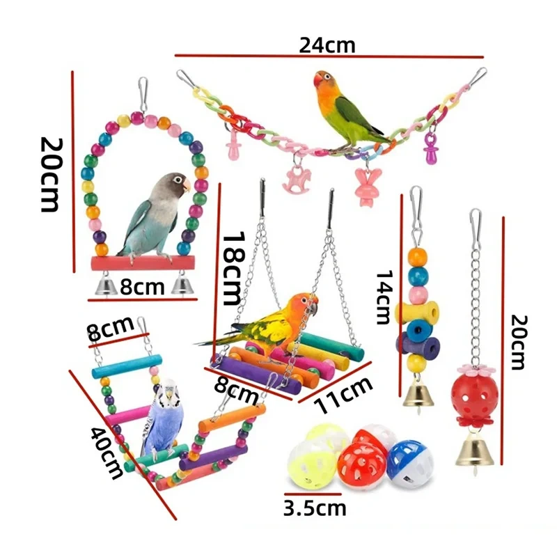 11pcs Bird Cage Toys For Parrots Wood Birds Swing Reliable Chewable Bite Bridge Wooden Beads Shape Parrot Toy Bird Toys New