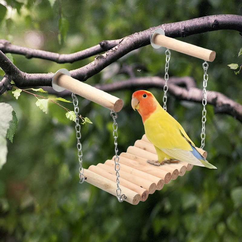Bird Parrot Ladder Perch Hanging Cage Perch Chewing Parakeet Climbing Toy Wood Ladder for Medium Small Bird