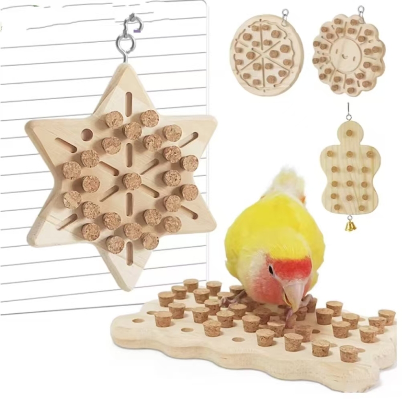 Parrot Chewing Toys Natural Wooden Parrots Block Cork Puzzle Toy Hanging Small Birds Playing Tearing Toy Bird Accessories