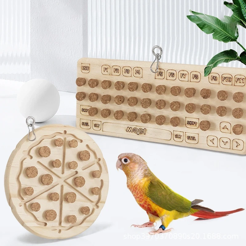 Parrot Chewing Toys Natural Wooden Parrots Block Cork Puzzle Toy Hanging Small Birds Playing Tearing Toy Bird Accessories