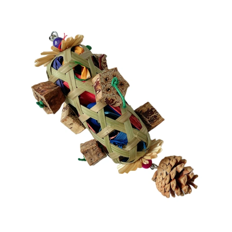 Parrot Chew Toys Hanging Bite Wooden Colorful Shredding Crinkles Natural Foraging Sola For Pet Products Bird Supplies