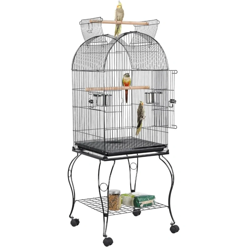 59-Inch Rolling Standing Medium Dome Open Top Bird Cage for Parrots Cockatiels Sun Conures Parakeets Budgies Bird Cage Stand
