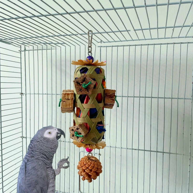 Parrot Chew Toys Hanging Bite Wooden Colorful Shredding Crinkles Natural Foraging Sola For Pet Products Bird Supplies