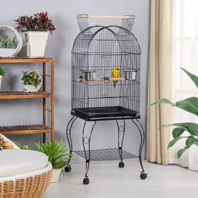 59-Inch Rolling Standing Medium Dome Open Top Bird Cage for Parrots Cockatiels Sun Conures Parakeets Budgies Bird Cage Stand