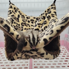 Leopard Print Pet Hammock Double Layer Warm Hamster Cage Plush Small Animals Hanging Bed for Chinchilla Ferret Sleeping Bag Nest